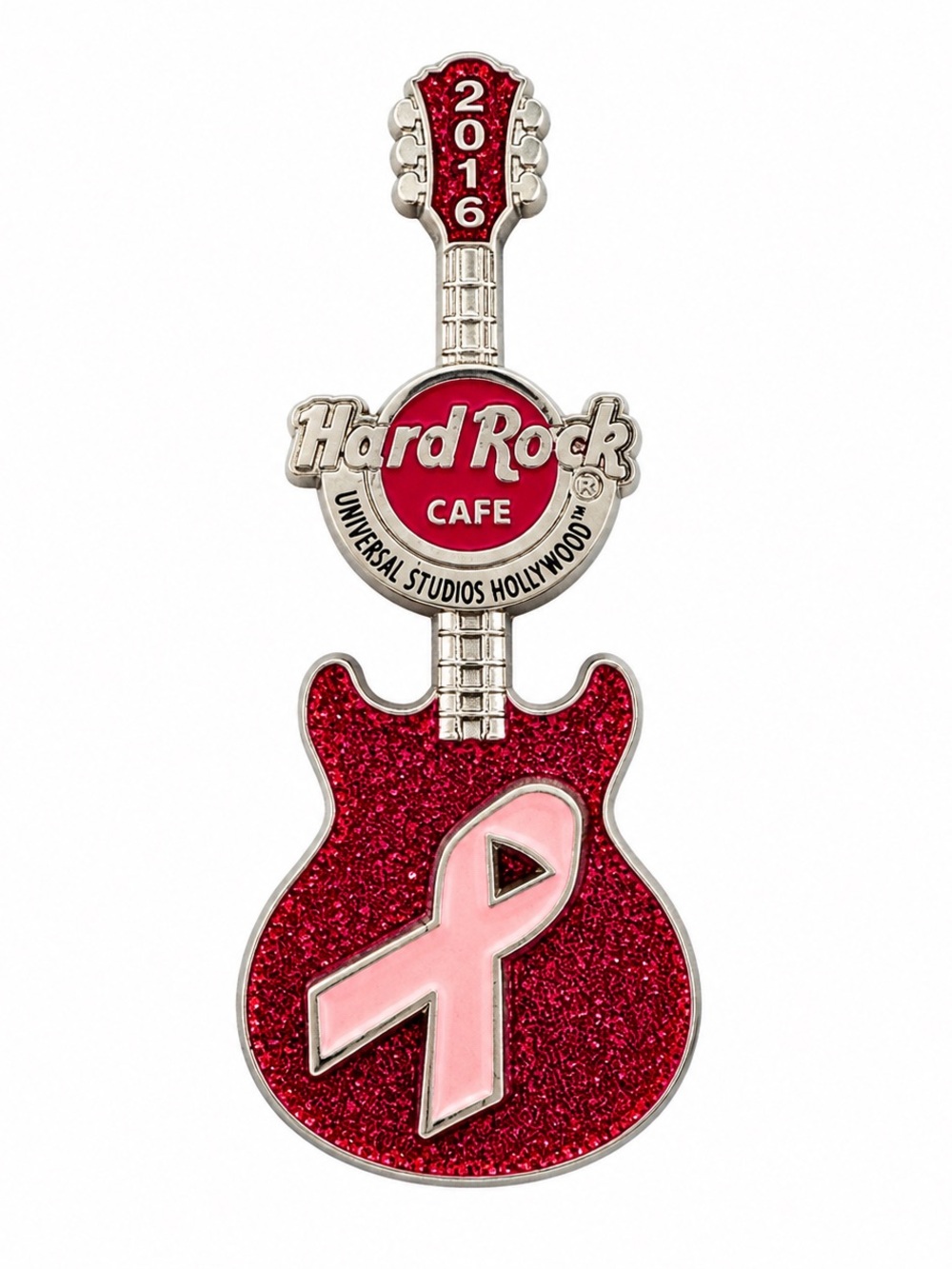 Hard Rock Cafe Universal Studios Hollywood 2016 Pink Ribbon Guitar LE Pin